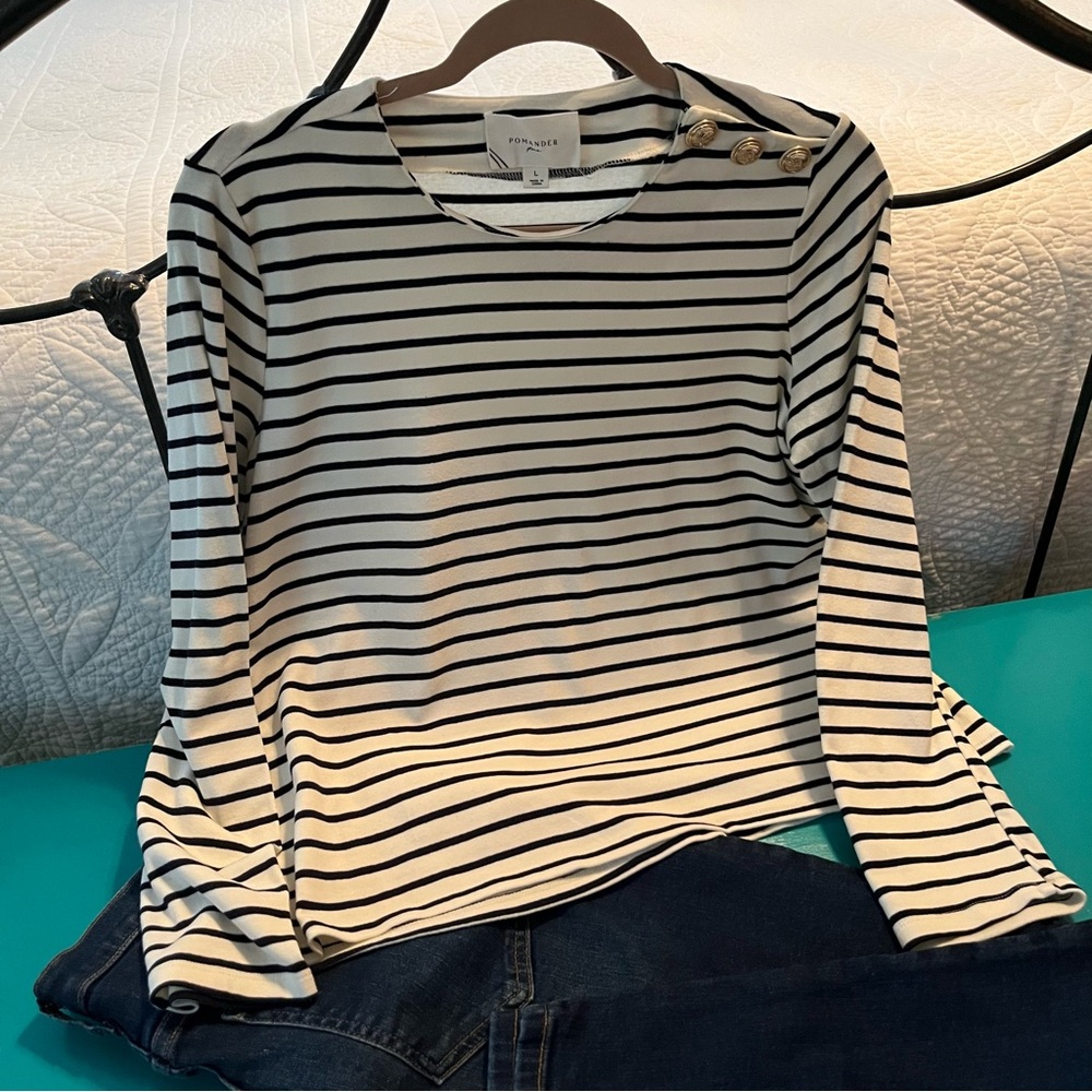 NWOT TUCKERNUCK POMANDER PLACE Navy Stripe Bowman Long Sleeve Shirt. Large - Picture 4 of 10